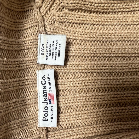 Ralph Lauren Women Size S Tan Cable Knit Cotton Full Zip Sweater Preppy Classic - Picture 5 of 5